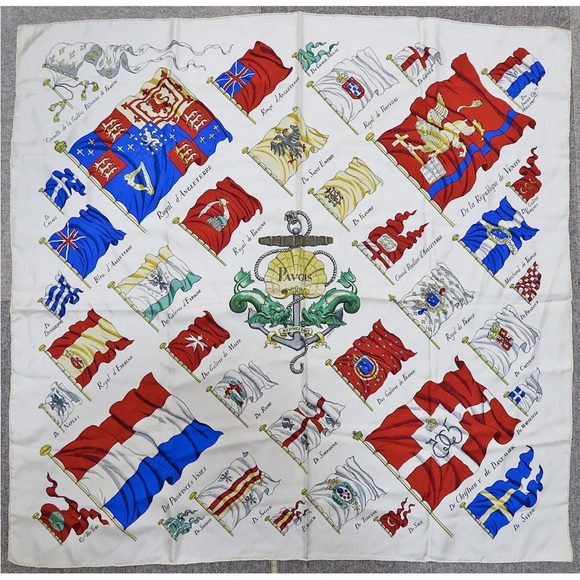 Hermes White and Multicolor Silk Scarf